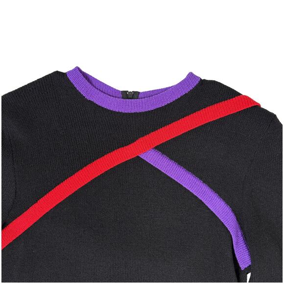 VTG Don Sayres Wool Knit Dress | Colorblock Mod Retro Black Purple Red | Sz 8 - Picture 6 of 9